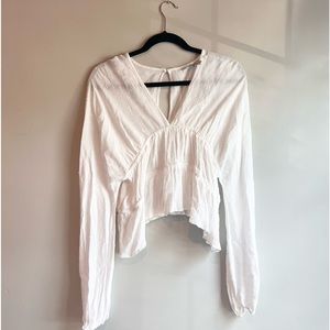 Long Sleeve Textured smock top ivory